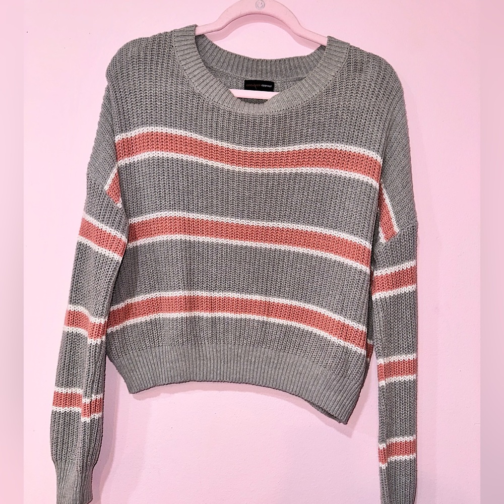 Very nice Grey Sweater with Pink Stripes in good condition